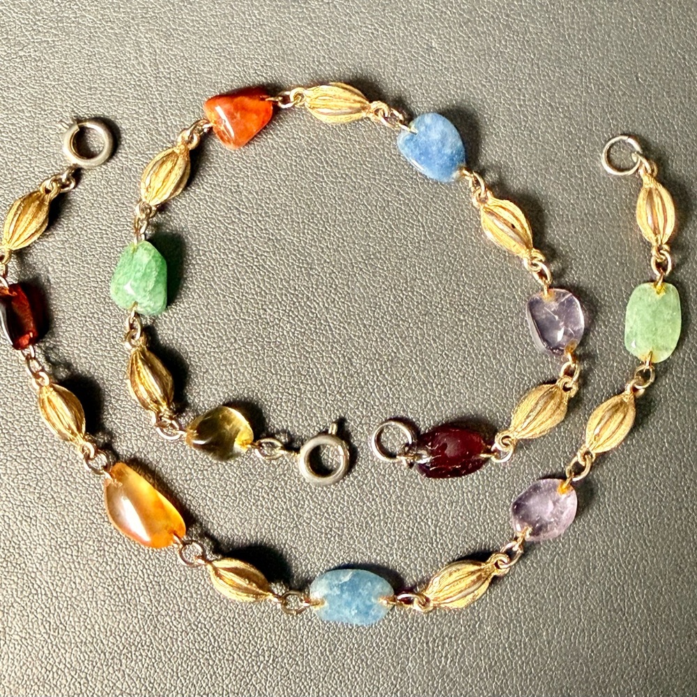 vtg Gold Tone Rainbow Stones Bracelets